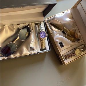 New Fred Belay sunglass/watch sets. Blue yellow